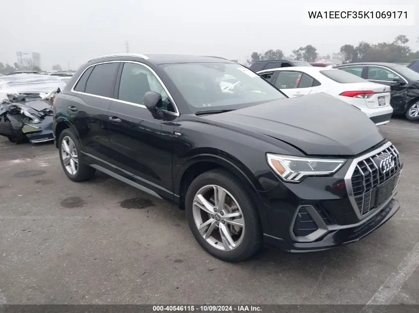 2019 Audi Q3 2.0T S Line Premium VIN: WA1EECF35K1069171 Lot: 40546115