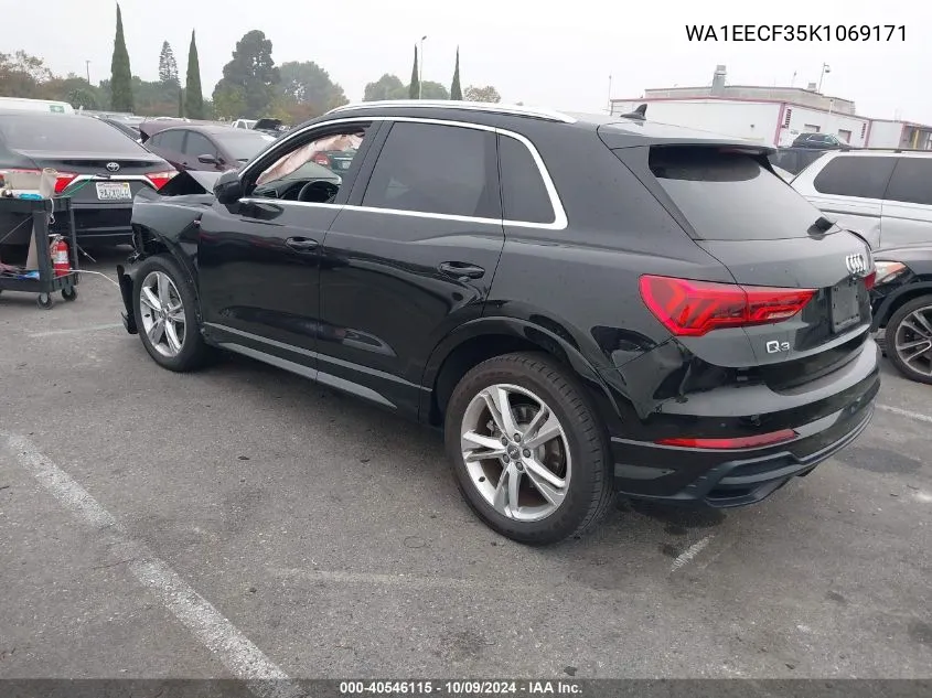 2019 Audi Q3 2.0T S Line Premium VIN: WA1EECF35K1069171 Lot: 40546115