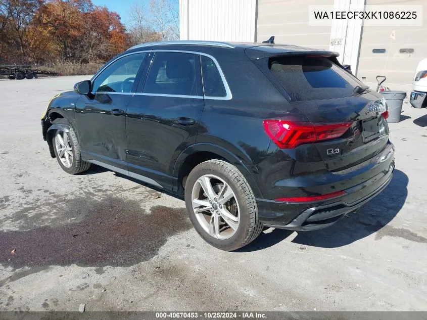 2019 Audi Q3 2.0T S Line Premium VIN: WA1EECF3XK1086225 Lot: 40670453