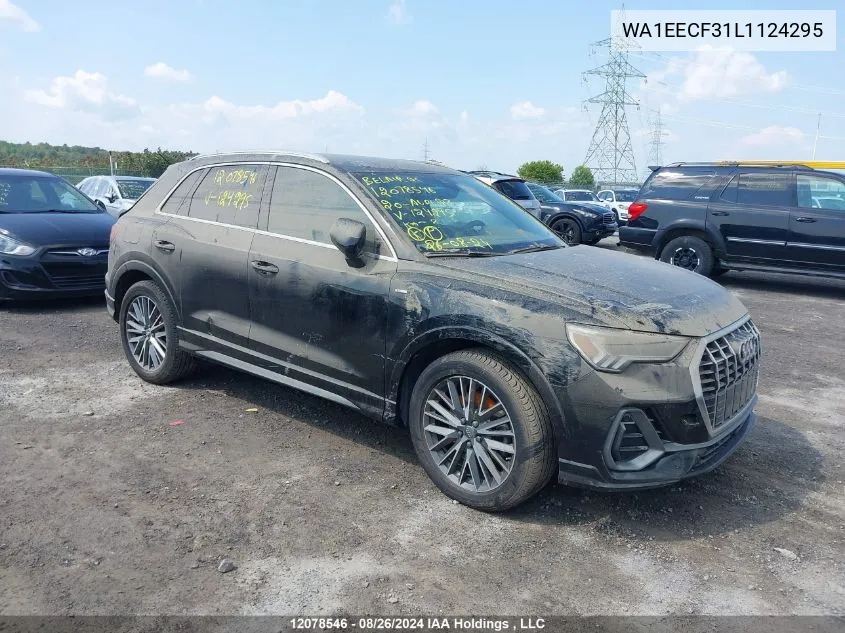 2020 Audi Q3 VIN: WA1EECF31L1124295 Lot: 12078546