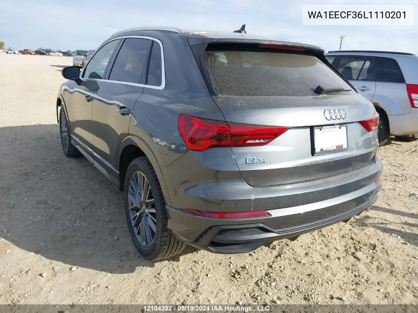 2020 Audi Q3 VIN: WA1EECF36L1110201 Lot: 12104392