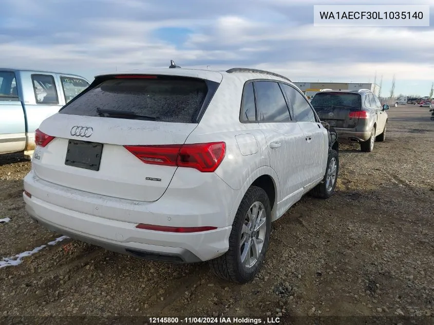 2020 Audi Q3 VIN: WA1AECF30L1035140 Lot: 12145800