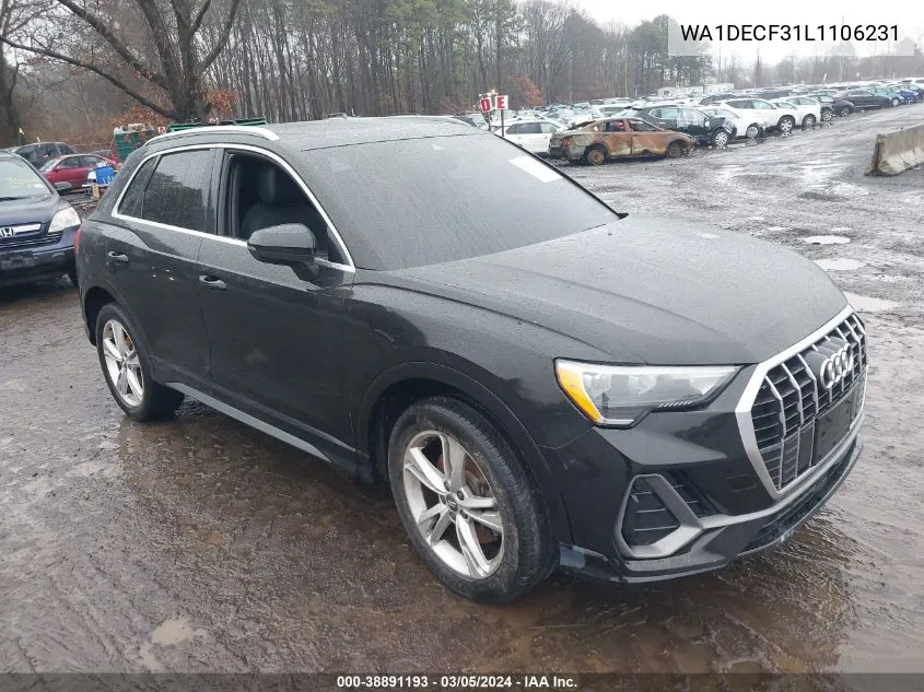 2020 Audi Q3 Premium 45 Tfsi S Line Quattro Tiptronic VIN: WA1DECF31L1106231 Lot: 38891193