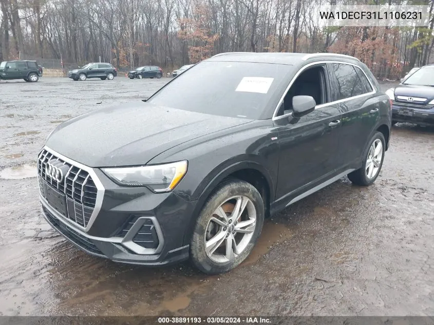 2020 Audi Q3 Premium 45 Tfsi S Line Quattro Tiptronic VIN: WA1DECF31L1106231 Lot: 38891193