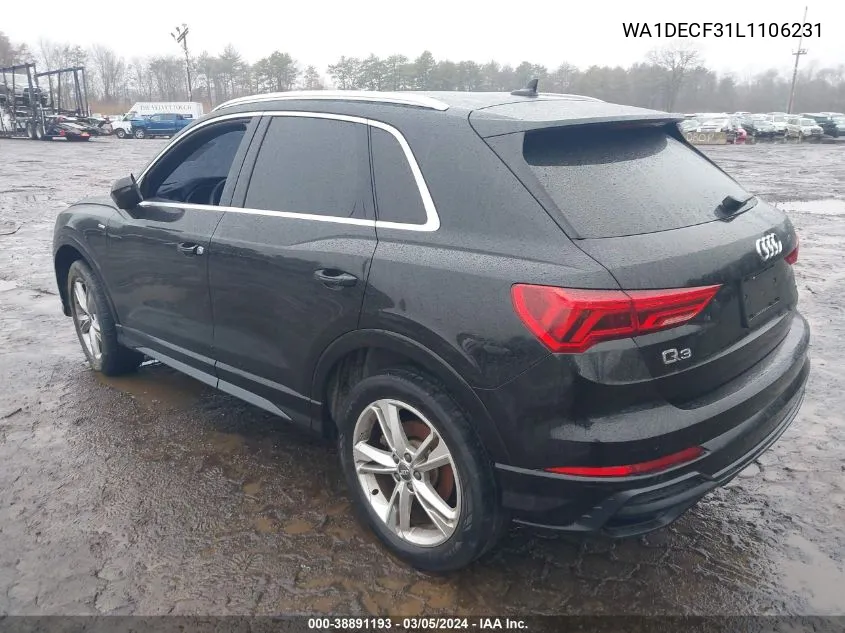 2020 Audi Q3 Premium 45 Tfsi S Line Quattro Tiptronic VIN: WA1DECF31L1106231 Lot: 38891193