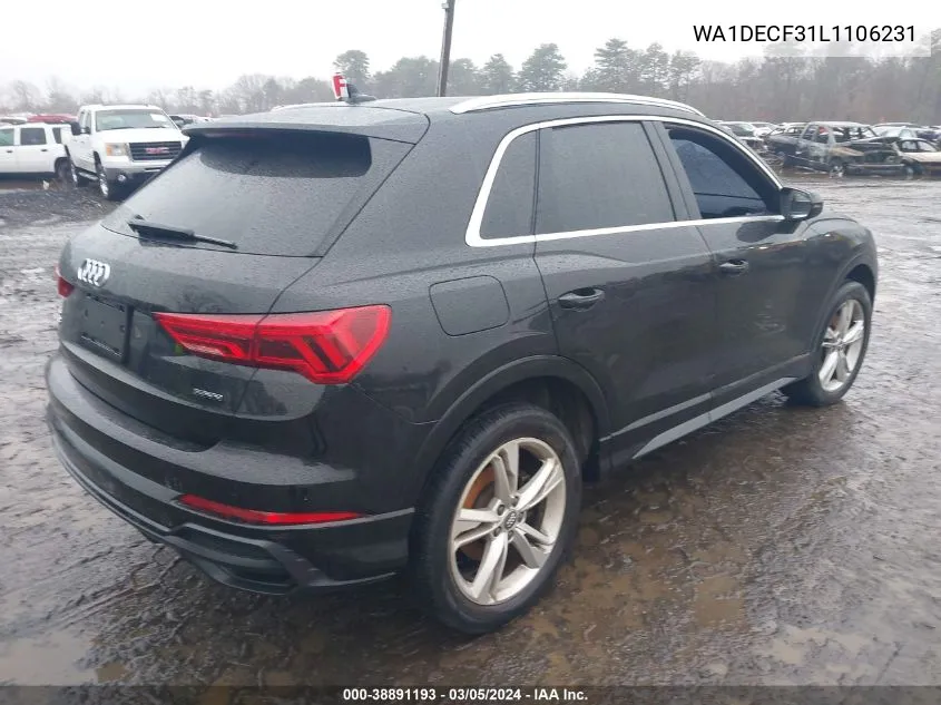 2020 Audi Q3 Premium 45 Tfsi S Line Quattro Tiptronic VIN: WA1DECF31L1106231 Lot: 38891193