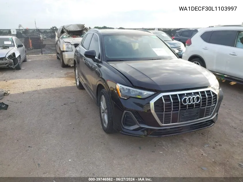 2020 Audi Q3 Premium 45 Tfsi S Line Quattro Tiptronic VIN: WA1DECF30L1103997 Lot: 39746562