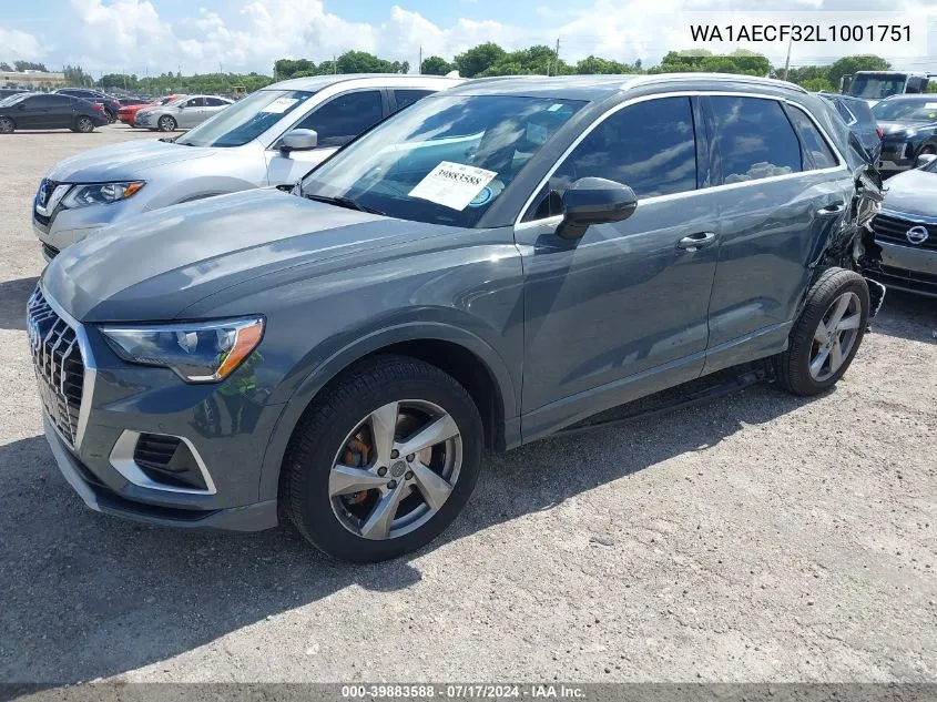 2020 Audi Q3 Premium 45 Tfsi Quattro Tiptronic VIN: WA1AECF32L1001751 Lot: 39883588