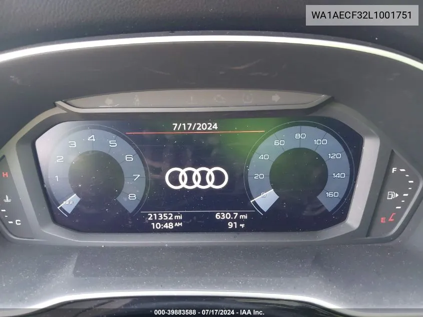 2020 Audi Q3 Premium 45 Tfsi Quattro Tiptronic VIN: WA1AECF32L1001751 Lot: 39883588