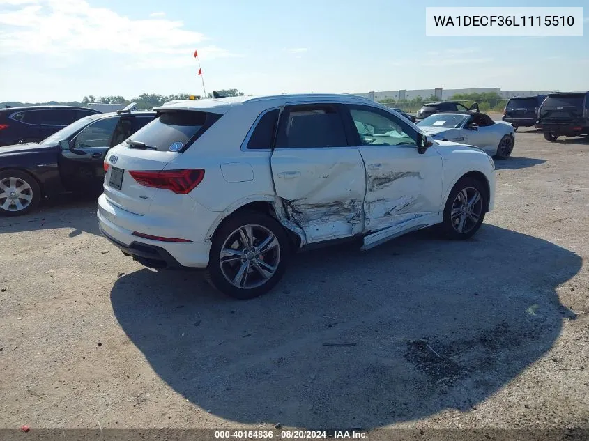 2020 Audi Q3 Premium 45 Tfsi S Line Quattro Tiptronic VIN: WA1DECF36L1115510 Lot: 40154836