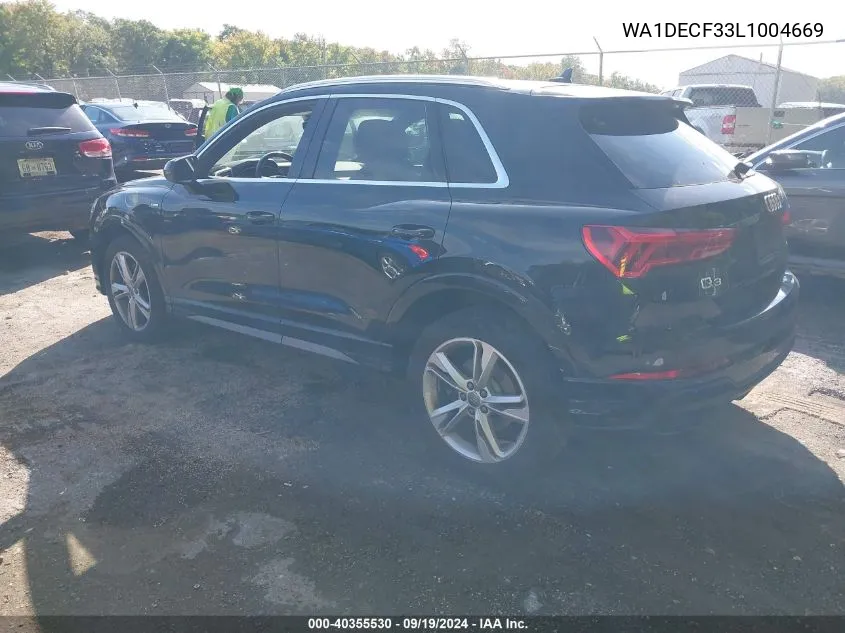 2020 Audi Q3 Premium 45 Tfsi S Line Quattro Tiptronic VIN: WA1DECF33L1004669 Lot: 40355530