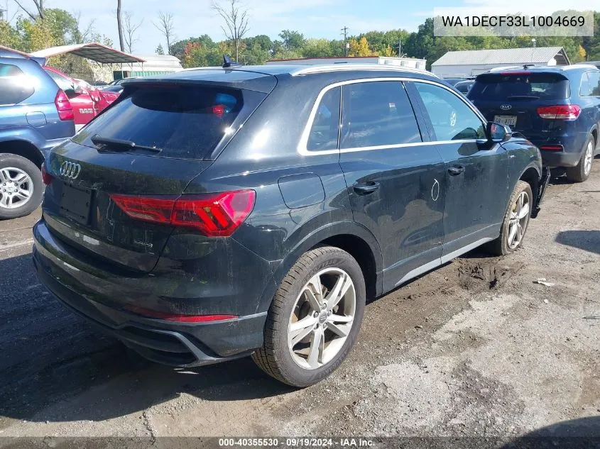 2020 Audi Q3 Premium 45 Tfsi S Line Quattro Tiptronic VIN: WA1DECF33L1004669 Lot: 40355530