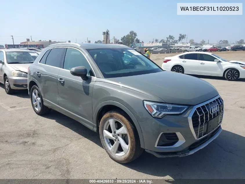 2020 Audi Q3 Premium Plus 45 Tfsi Quattro Tiptronic VIN: WA1BECF31L1020523 Lot: 40426833