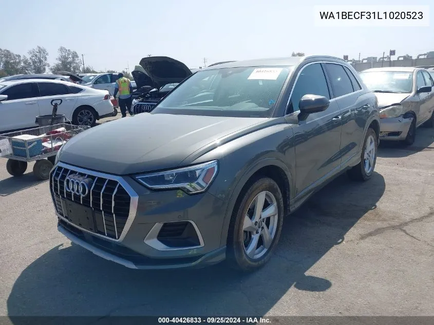 2020 Audi Q3 Premium Plus 45 Tfsi Quattro Tiptronic VIN: WA1BECF31L1020523 Lot: 40426833