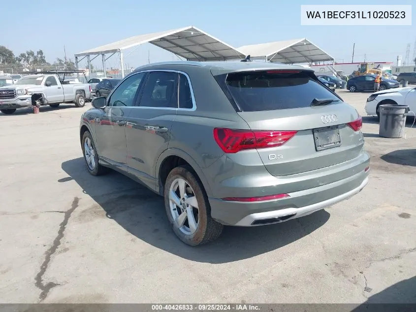 2020 Audi Q3 Premium Plus 45 Tfsi Quattro Tiptronic VIN: WA1BECF31L1020523 Lot: 40426833