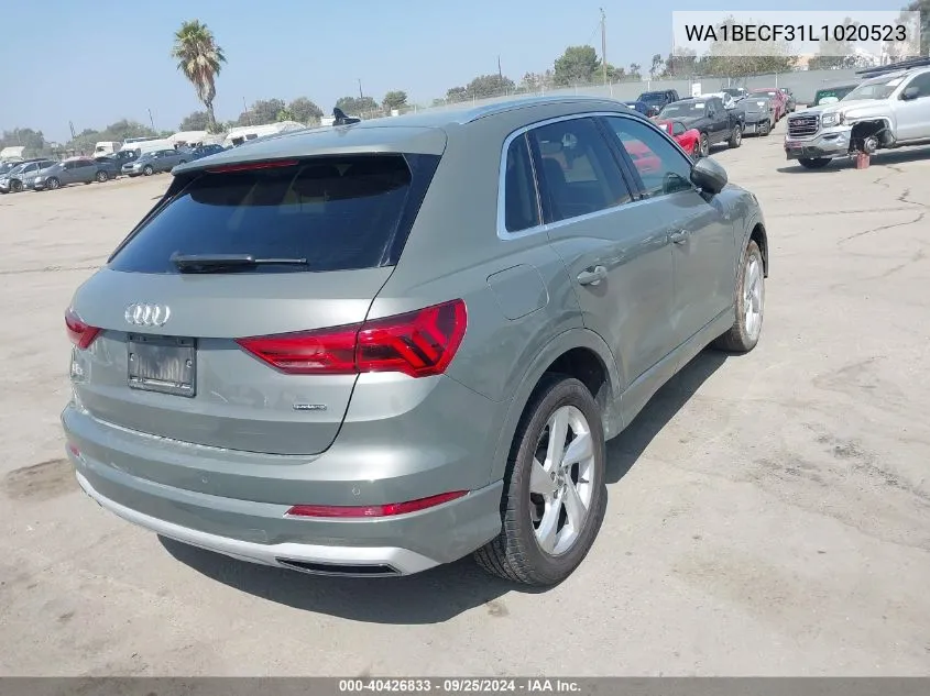 2020 Audi Q3 Premium Plus 45 Tfsi Quattro Tiptronic VIN: WA1BECF31L1020523 Lot: 40426833