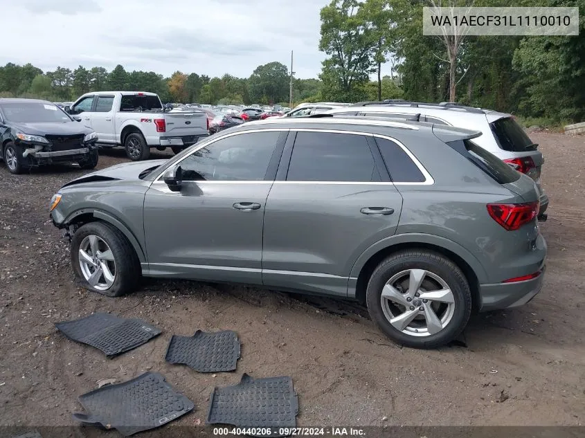 2020 Audi Q3 Premium 45 Tfsi Quattro Tiptronic VIN: WA1AECF31L1110010 Lot: 40440206