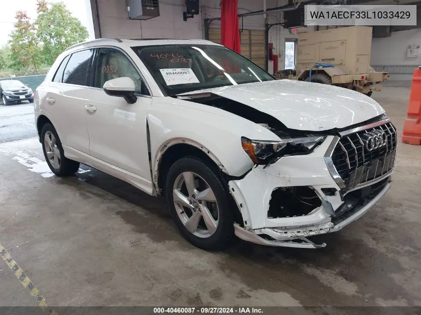 2020 Audi Q3 Premium 45 Tfsi Quattro Tiptronic VIN: WA1AECF33L1033429 Lot: 40460087