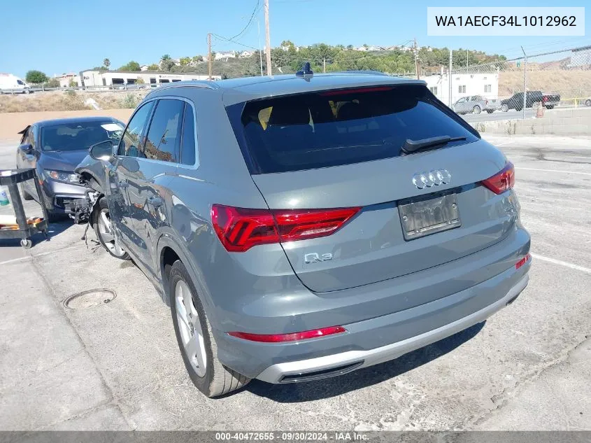 2020 Audi Q3 Premium 45 Tfsi Quattro Tiptronic VIN: WA1AECF34L1012962 Lot: 40472655