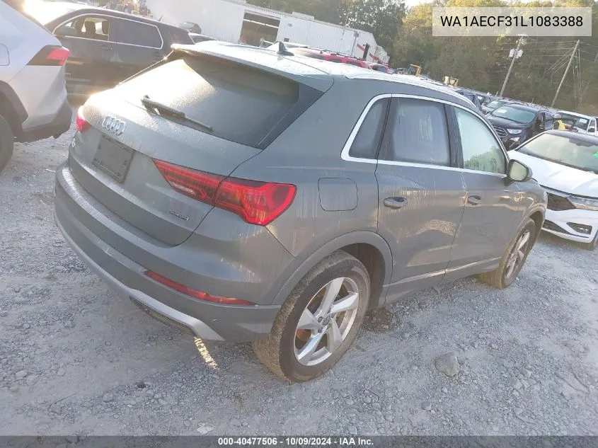 2020 Audi Q3 Premium 45 Tfsi Quattro Tiptronic VIN: WA1AECF31L1083388 Lot: 40477506