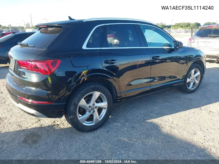 2020 Audi Q3 Premium 45 Tfsi Quattro Tiptronic VIN: WA1AECF35L1114240 Lot: 40491356