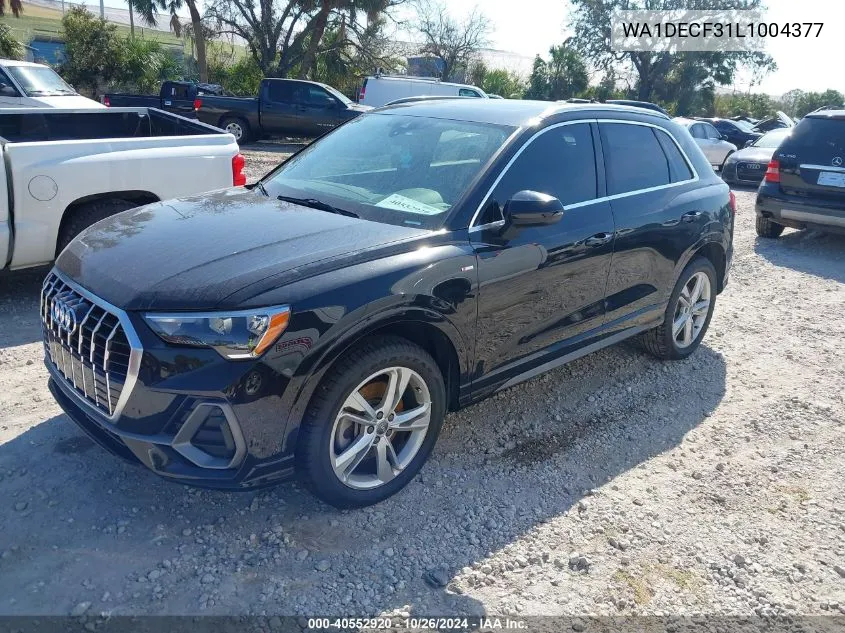 2020 Audi Q3 Premium 45 Tfsi S Line Quattro Tiptronic VIN: WA1DECF31L1004377 Lot: 40552920