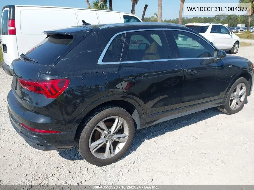 2020 Audi Q3 Premium 45 Tfsi S Line Quattro Tiptronic VIN: WA1DECF31L1004377 Lot: 40552920