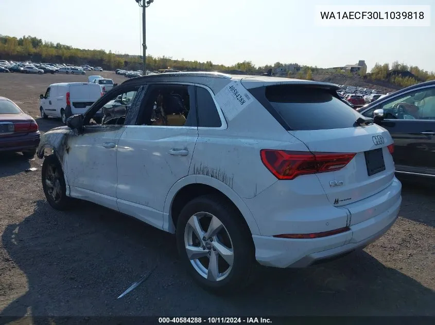 2020 Audi Q3 Premium 45 Tfsi Quattro Tiptronic VIN: WA1AECF30L1039818 Lot: 40584288