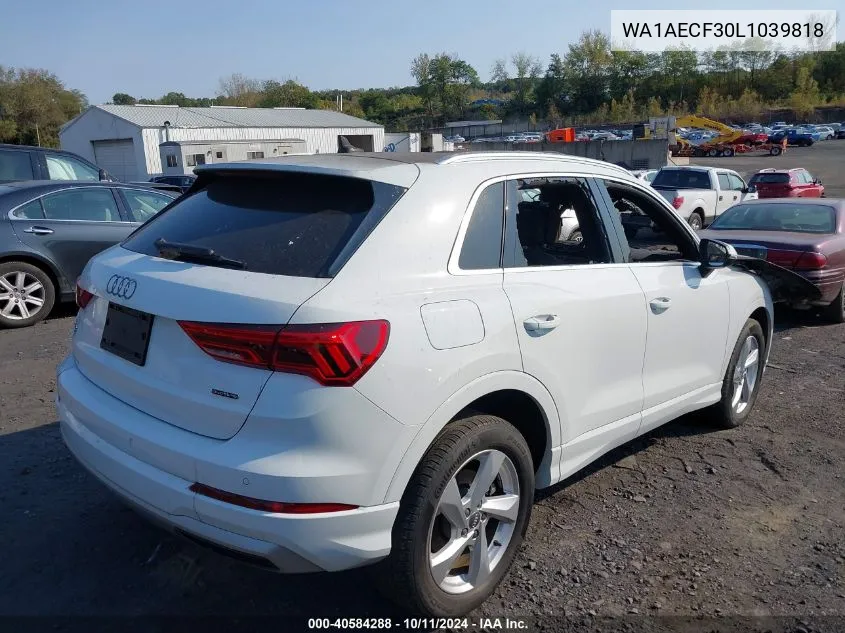 2020 Audi Q3 Premium 45 Tfsi Quattro Tiptronic VIN: WA1AECF30L1039818 Lot: 40584288