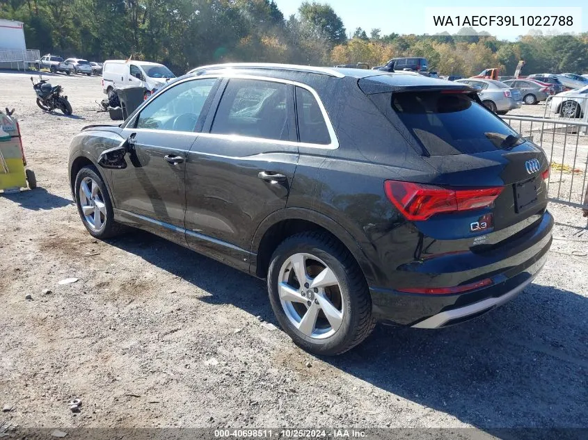 2020 Audi Q3 Premium 45 Tfsi Quattro Tiptronic VIN: WA1AECF39L1022788 Lot: 40698511