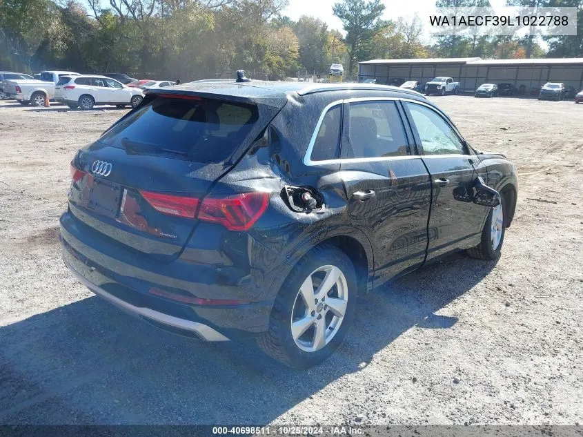 2020 Audi Q3 Premium 45 Tfsi Quattro Tiptronic VIN: WA1AECF39L1022788 Lot: 40698511