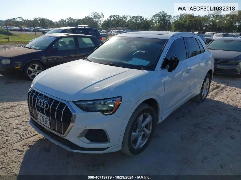 2020 Audi Q3 Premium 45 Tfsi Quattro Tiptronic VIN: WA1AECF30L1032318 Lot: 40719779