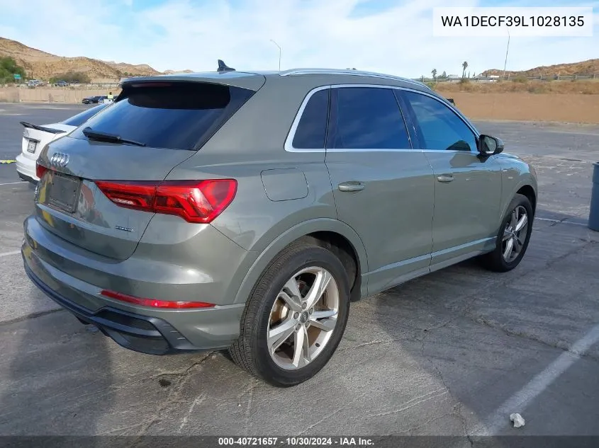 2020 Audi Q3 Premium 45 Tfsi S Line Quattro Tiptronic VIN: WA1DECF39L1028135 Lot: 40721657