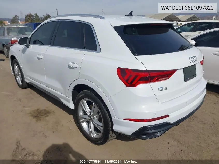 2020 Audi Q3 Premium 45 Tfsi S Line Quattro Tiptronic VIN: WA1DECF36L1097820 Lot: 40775661