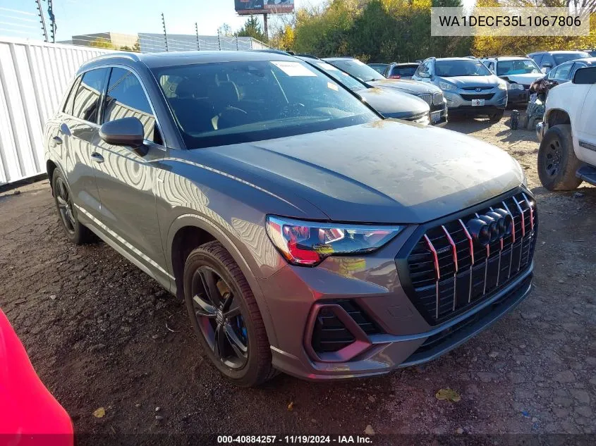 2020 Audi Q3 Premium 45 Tfsi S Line Quattro Tiptronic VIN: WA1DECF35L1067806 Lot: 40884257