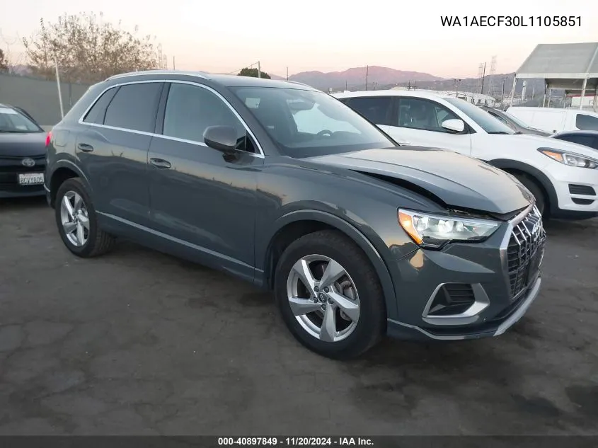 2020 Audi Q3 Premium 45 Tfsi Quattro Tiptronic VIN: WA1AECF30L1105851 Lot: 40897849