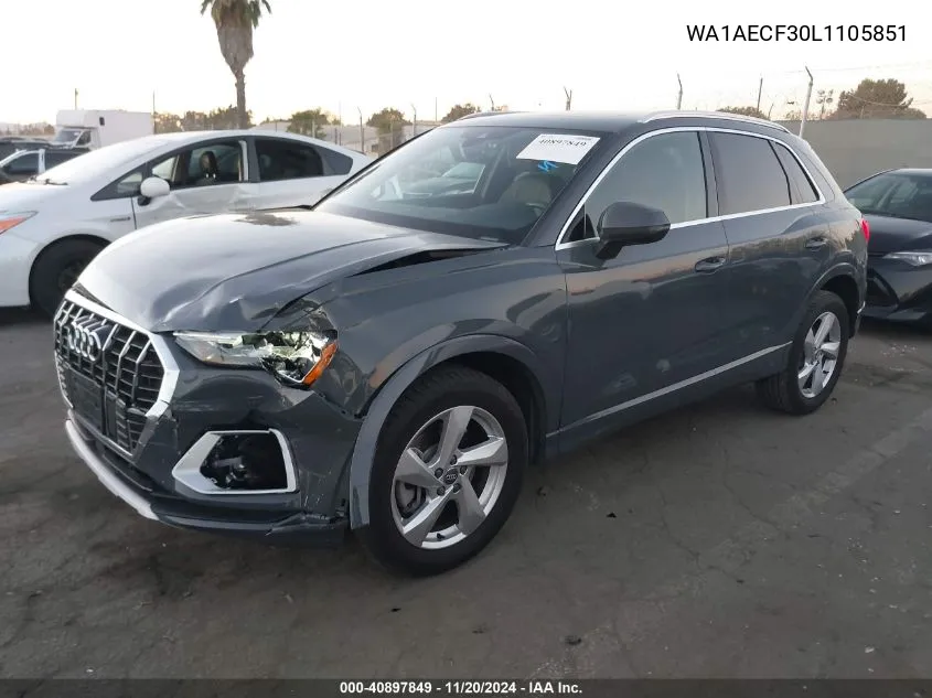 2020 Audi Q3 Premium 45 Tfsi Quattro Tiptronic VIN: WA1AECF30L1105851 Lot: 40897849