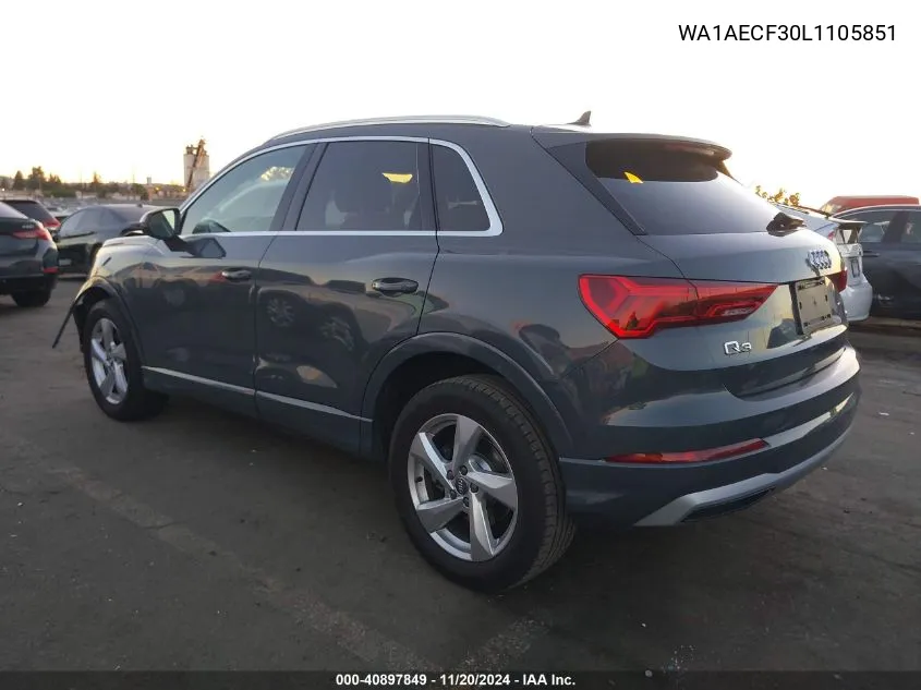 2020 Audi Q3 Premium 45 Tfsi Quattro Tiptronic VIN: WA1AECF30L1105851 Lot: 40897849