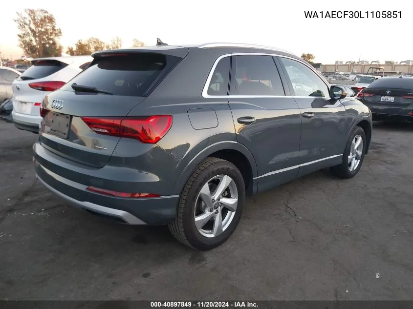 2020 Audi Q3 Premium 45 Tfsi Quattro Tiptronic VIN: WA1AECF30L1105851 Lot: 40897849