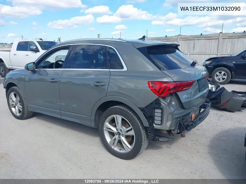 2021 Audi Q3 VIN: WA1EECF33M1032090 Lot: 12093785