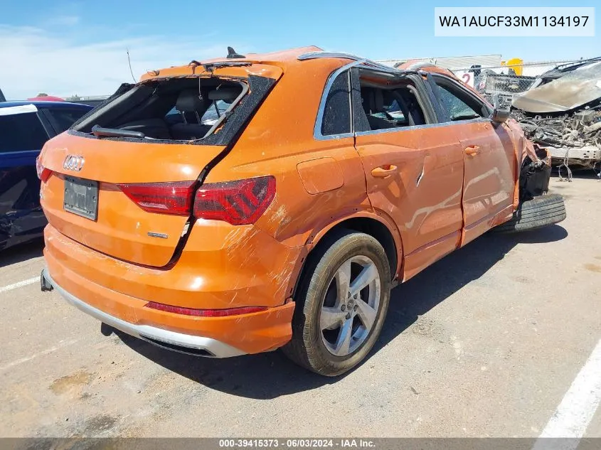 2021 Audi Q3 Premium 40 Tfsi Quattro Tiptronic VIN: WA1AUCF33M1134197 Lot: 39415373