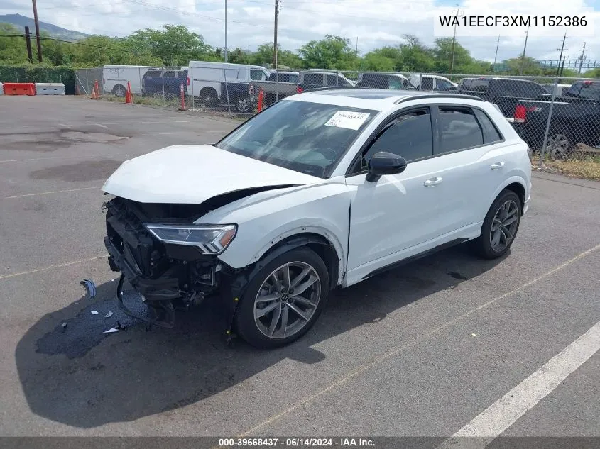 2021 Audi Q3 Premium Plus 45 Tfsi S Line Quattro Tiptronic VIN: WA1EECF3XM1152386 Lot: 39668437