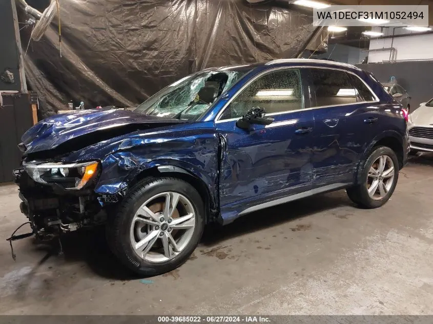 2021 Audi Q3 Premium 45 Tfsi S Line Quattro Tiptronic VIN: WA1DECF31M1052494 Lot: 39685022