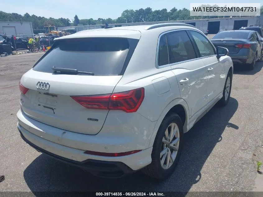 2021 Audi Q3 Premium Plus 45 Tfsi S Line Quattro Tiptronic VIN: WA1EECF32M1047731 Lot: 39714835