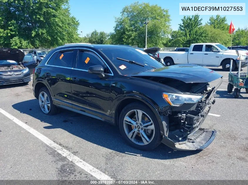 2021 Audi Q3 Premium 45 Tfsi S Line Quattro Tiptronic VIN: WA1DECF39M1027553 Lot: 39782057