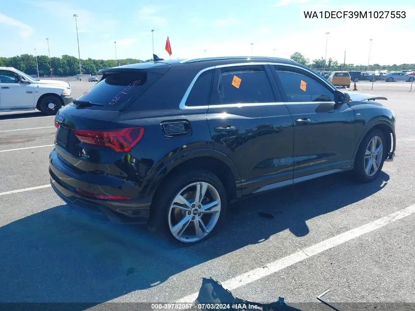 2021 Audi Q3 Premium 45 Tfsi S Line Quattro Tiptronic VIN: WA1DECF39M1027553 Lot: 39782057