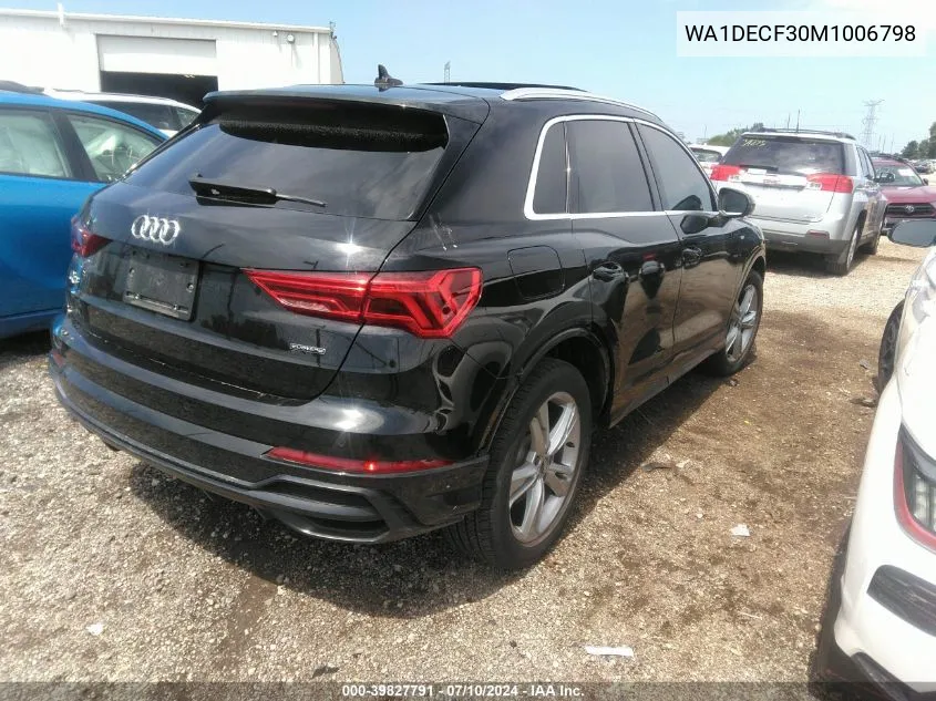 2021 Audi Q3 Premium 45 Tfsi S Line Quattro Tiptronic VIN: WA1DECF30M1006798 Lot: 39827791