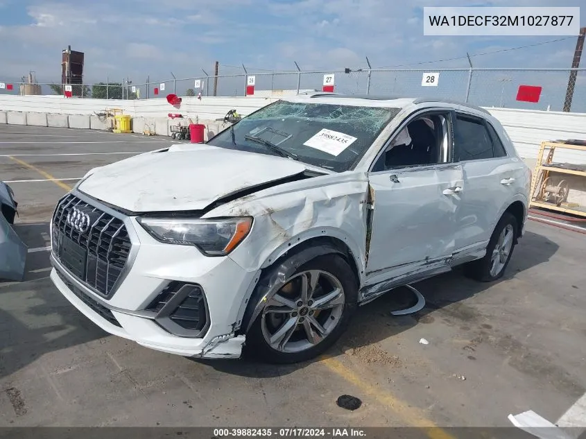 WA1DECF32M1027877 2021 Audi Q3 Premium 45 Tfsi S Line Quattro Tiptronic