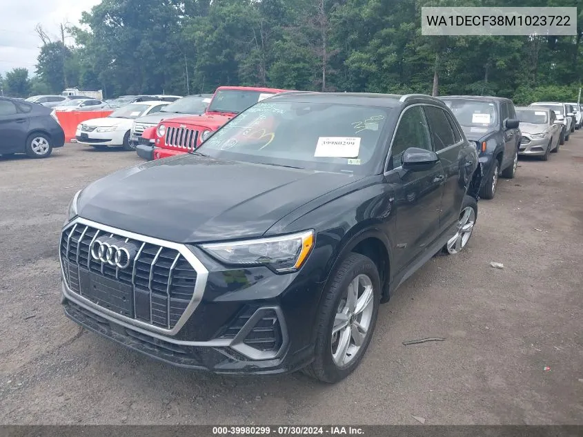 2021 Audi Q3 Premium 45 Tfsi S Line Quattro Tiptronic VIN: WA1DECF38M1023722 Lot: 39980299