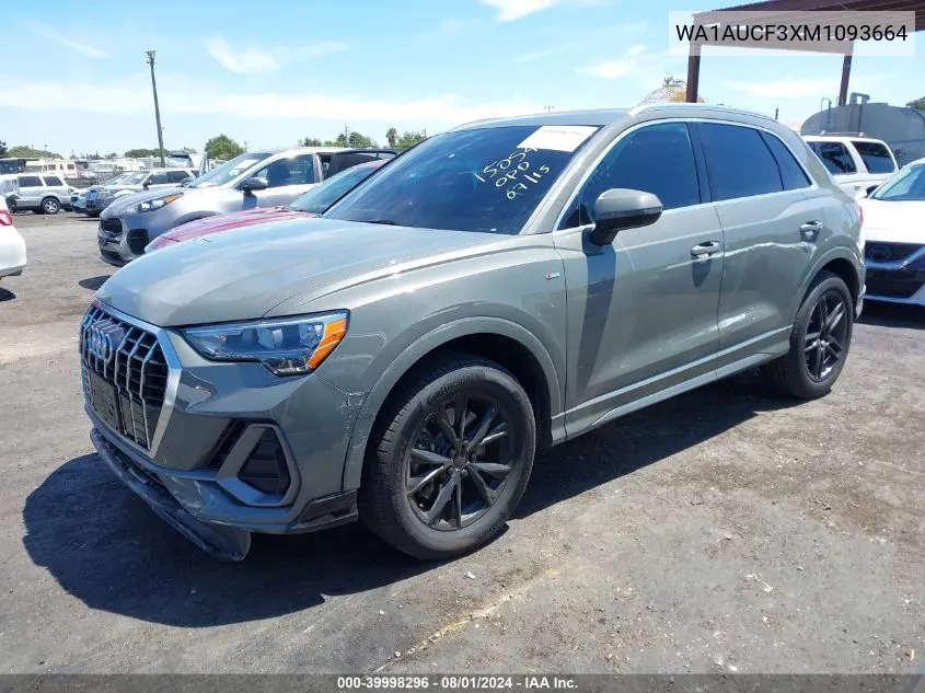 WA1AUCF3XM1093664 2021 Audi Q3 Premium 40 Tfsi Quattro Tiptronic